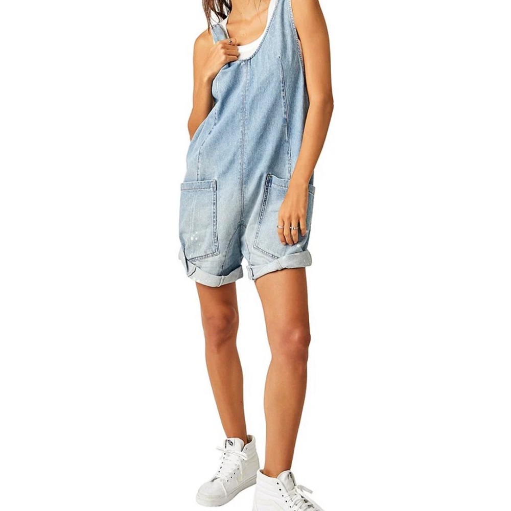 FREE PEOPLE High Roller Denim Romper Sz.L NWOT